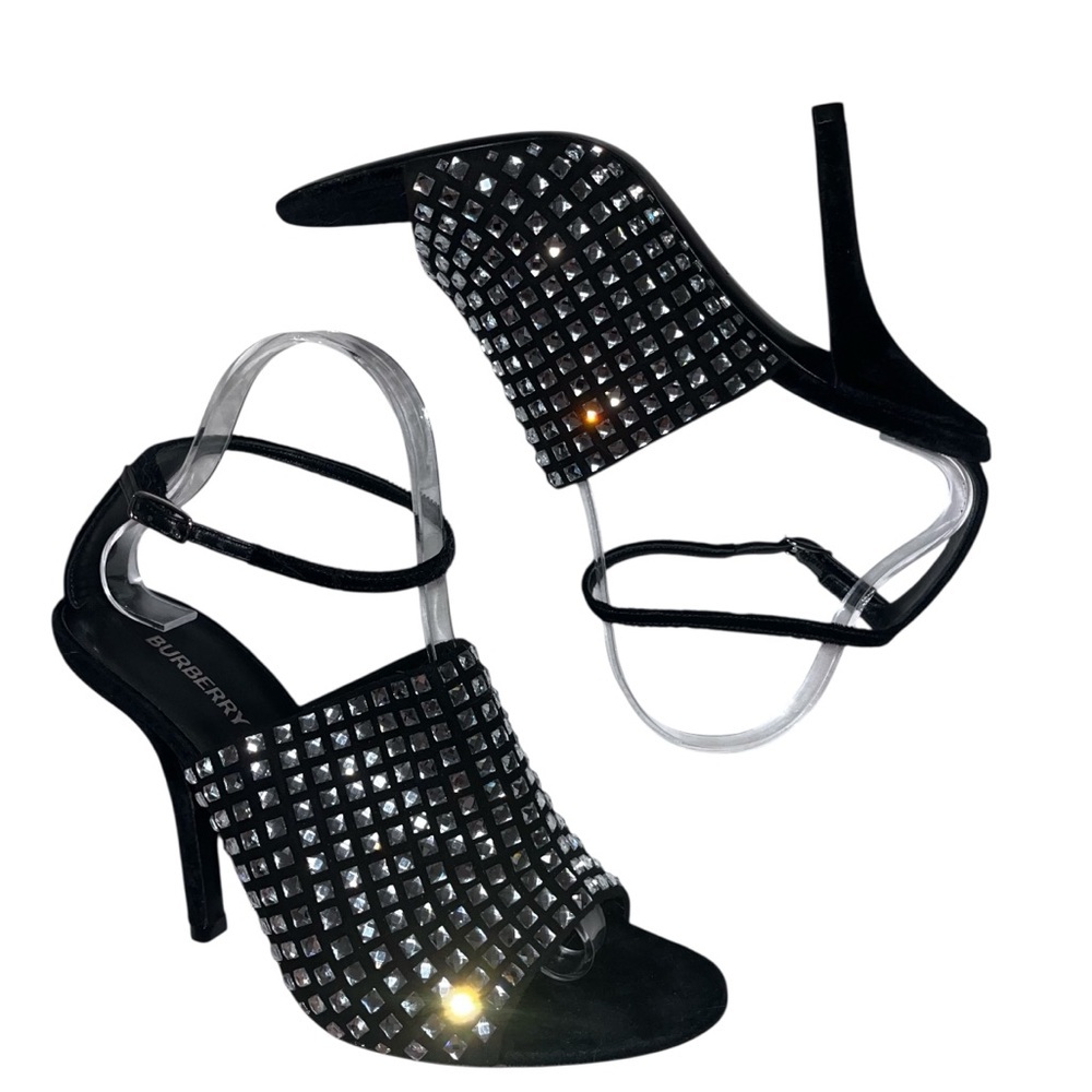 BURBERRY Ivy Velvet Rhinestone Sandals Black Ankle Strap Heels EU39/39.5 US9 ⚪️ - Picture 10 of 16